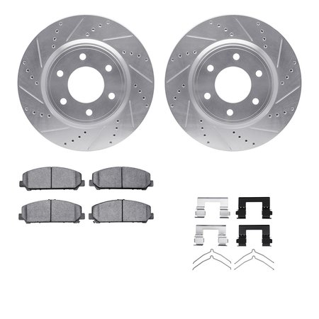 DYNAMIC FRICTION CO 7512-68018, Rotors-Drilled and Slotted-Silver w/ 5000 Advanced Brake Pads incl. Hardware, Zinc Coat 7512-68018